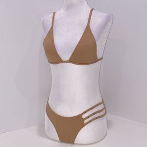 Minimale Animale Triangle Top Bikini Bottom Tan Studded Bikini Set